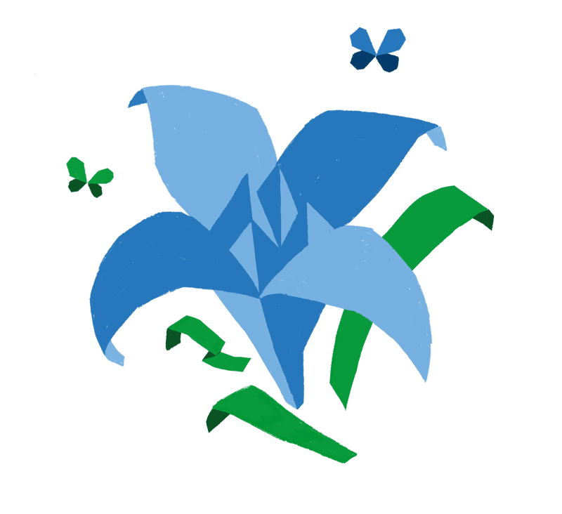 Illustrazione di un fiore di carta blu e verde